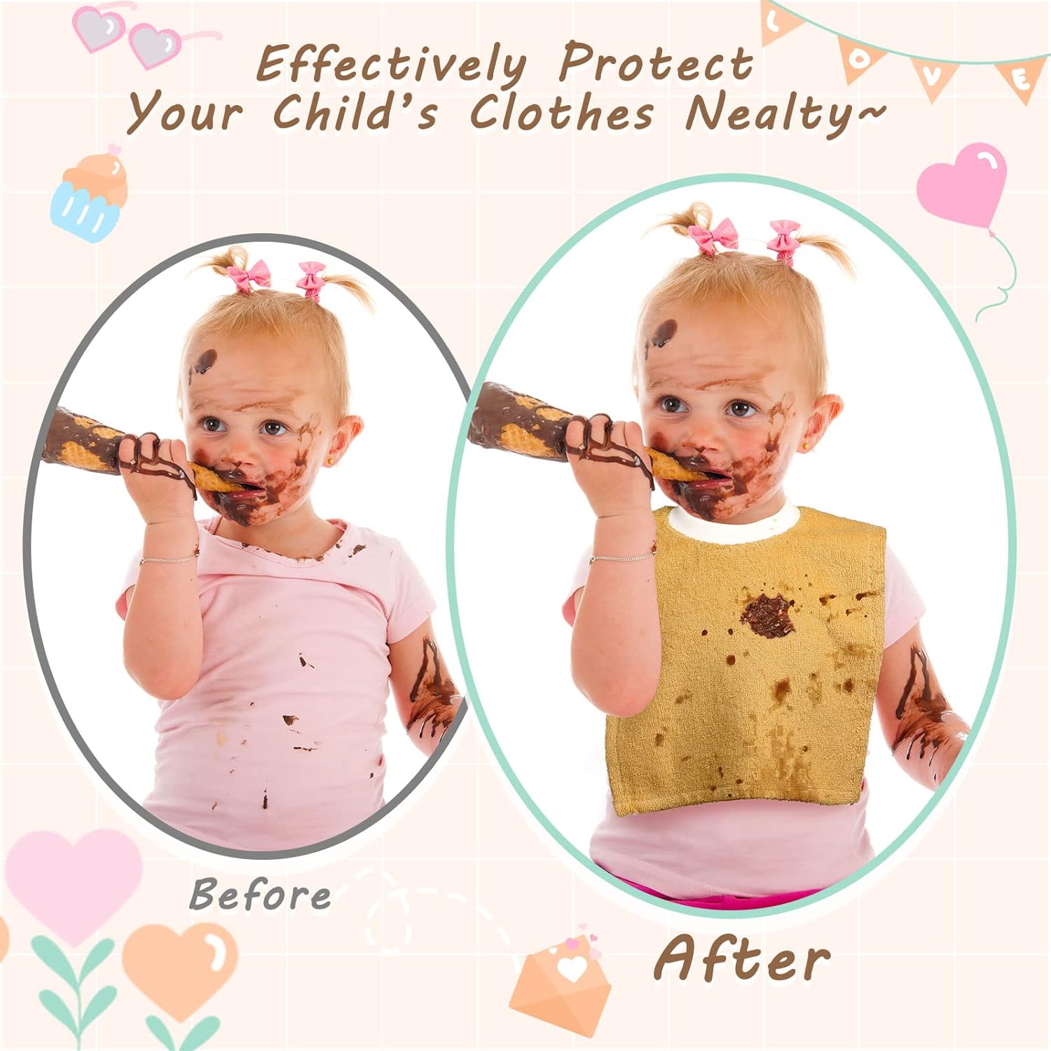 6 Pcs Pullover Baby Bibs Cotton Terry Toddler Bibs Absorbent Infant Bibs for Feeding and Drooling Towel Slip on Bib (Lively Color) - Image 3